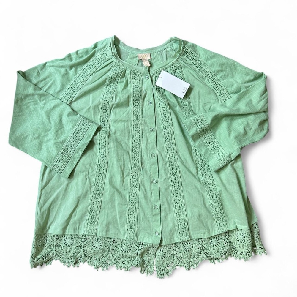 NWT LOGO Lavish Mint Lace Detail Top